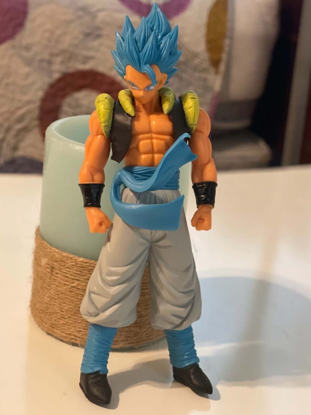 Dragon Ball Z Super Saiyan Blue Gogeta design with blue hair, fusion attire
